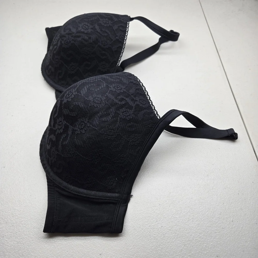 Cacique Women Bra 46DD Black Floral T Shirt Underwired Lace Strap